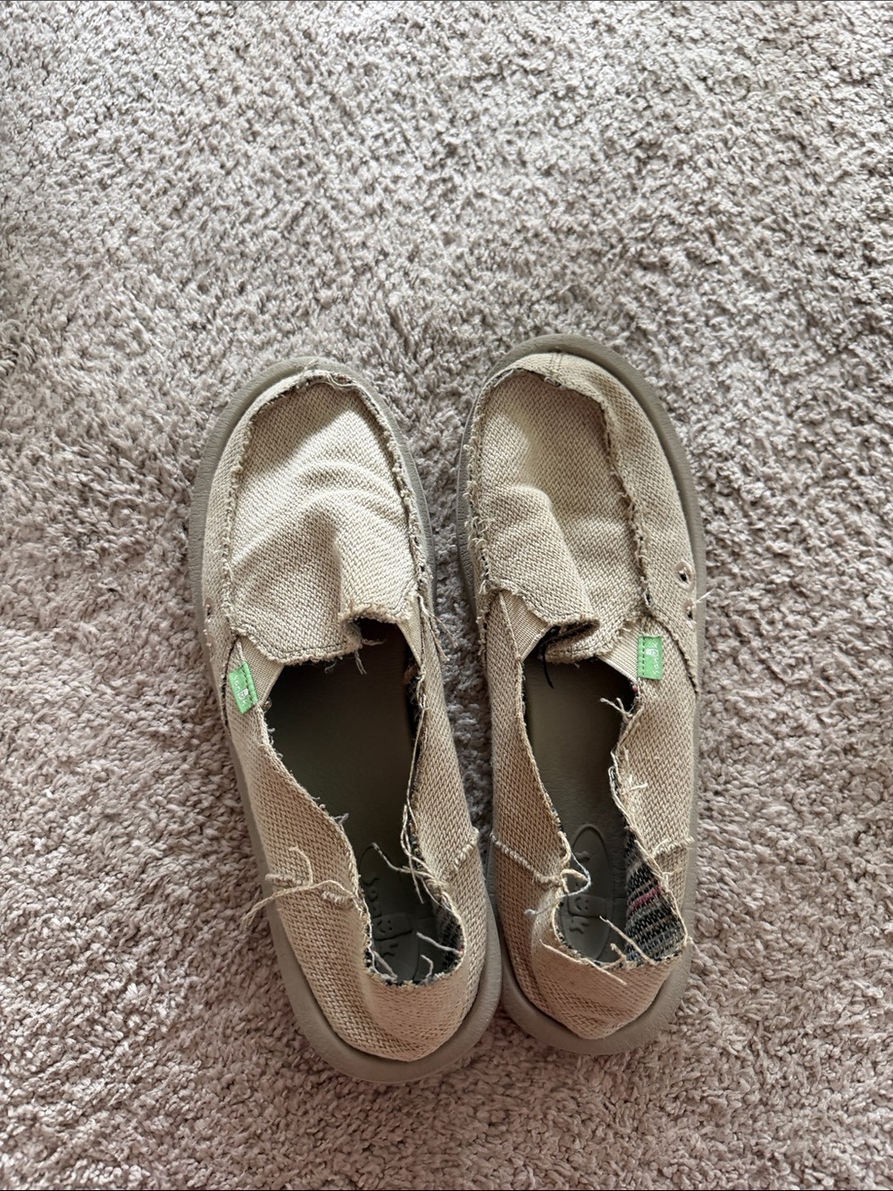 Sanuk Beige Canvas Slip-On Shoes